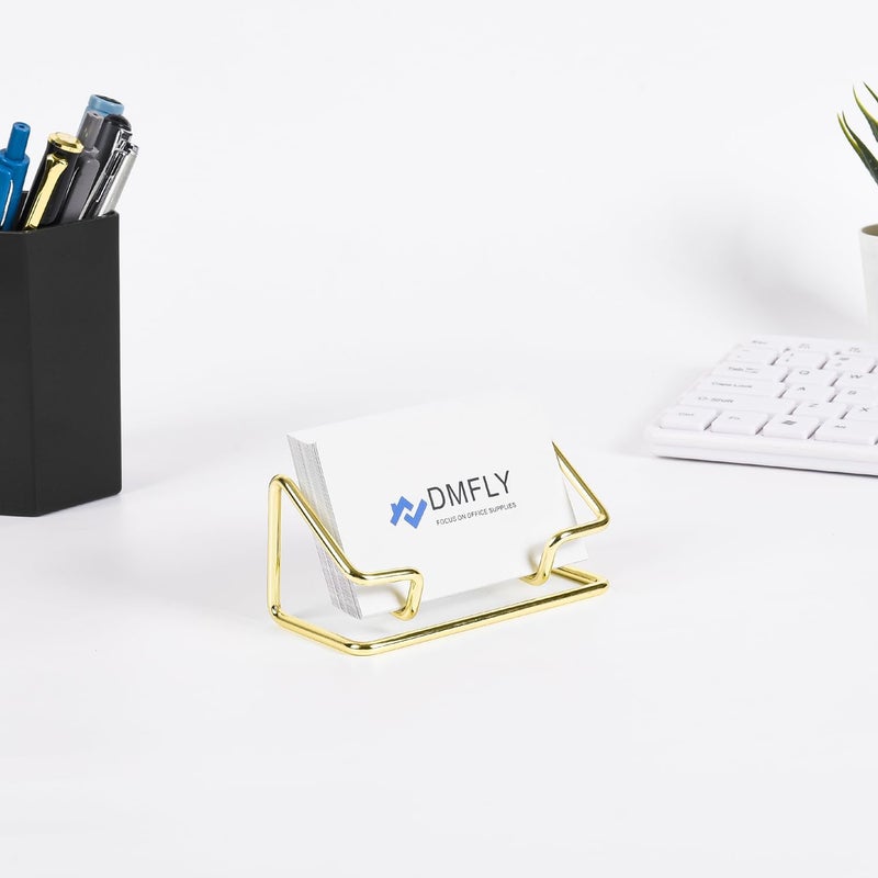 DMFLY Business Card Holder for Desk, Metal Cute Card Display Stand, Compatible with Various Countertops, Horizontal Gold - Image 3